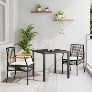 Komplet za jedilnico v vrtu z blazino 3 pcs Črna Ratan