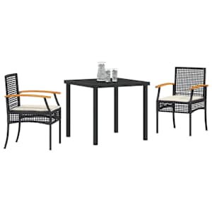 Zahradní jídelní souprava 3 pcs Černá polyratan - obrázek 3