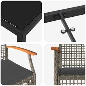 Zahradní jídelní souprava 3 pcs Šedá polyratan - obrázek 9