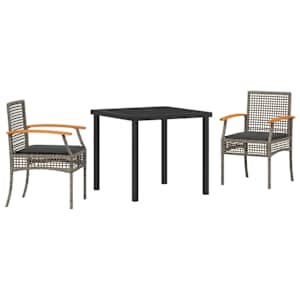 Zahradní jídelní souprava 3 pcs Šedá polyratan - obrázek 2