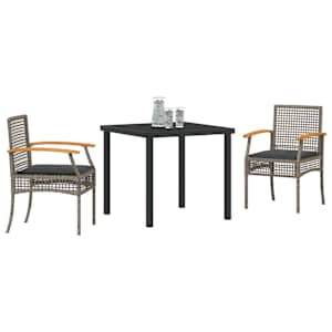 Zahradní jídelní souprava 3 pcs Šedá polyratan - obrázek 3