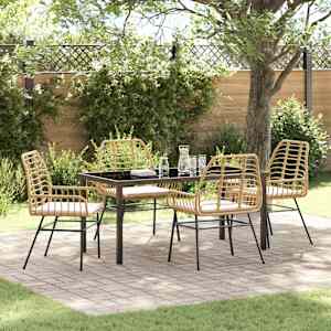 Komplet za jedilnico v vrtu 5 pcs Rjava poli ratan