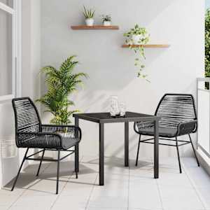 Komplet za jedilnico v vrtu z blazino 3 pcs Črna poli ratan