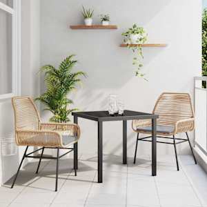 Komplet za jedilnico v vrtu z blazino 3 pcs Rjava poli ratan