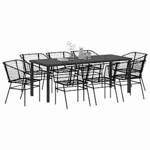 Zahradní jídelní souprava 9 pcs Černá polyratan - obrázek 3