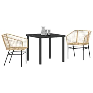 Zahradní jídelní souprava 3 pcs Hnědá polyratan - obrázek 3