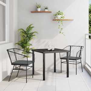 Zahradní jídelní souprava 3 pcs Černá polyratan - obrázek 1