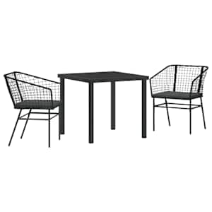 Zahradní jídelní souprava 3 pcs Černá polyratan - obrázek 2