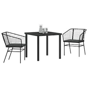 Zahradní jídelní souprava 3 pcs Černá polyratan - obrázek 3