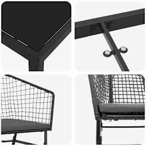 Zahradní jídelní souprava 9 pcs Černá polyratan - obrázek 9