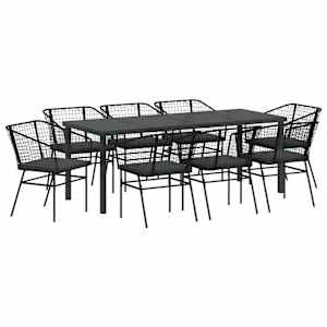 Zahradní jídelní souprava 9 pcs Černá polyratan - obrázek 2
