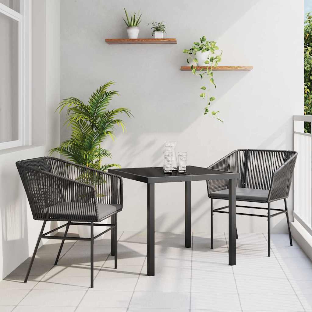 3-delt havemiddagsæt med puder Sort Polyrattan