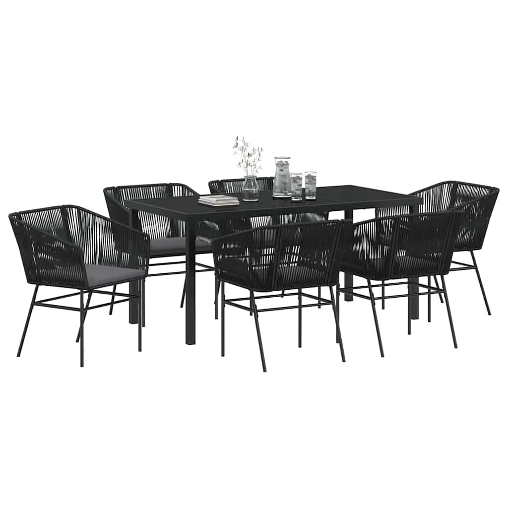 vidaXL Tuin Eetset met kussen 7 pcs Zwart Standaard PE Rattan