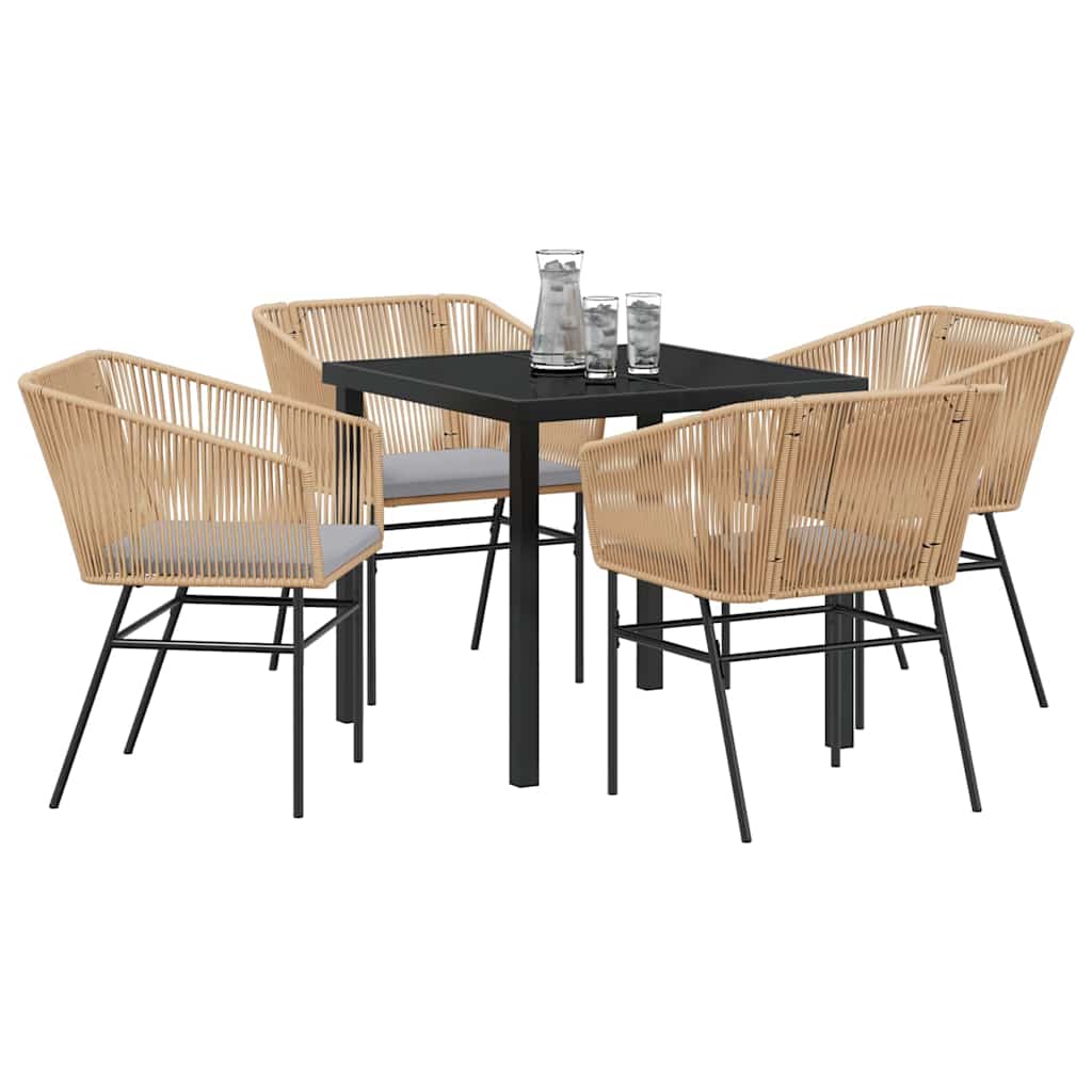 vidaXL 5-delige Tuin Eetset met Kussens Bruin Poly Rattan