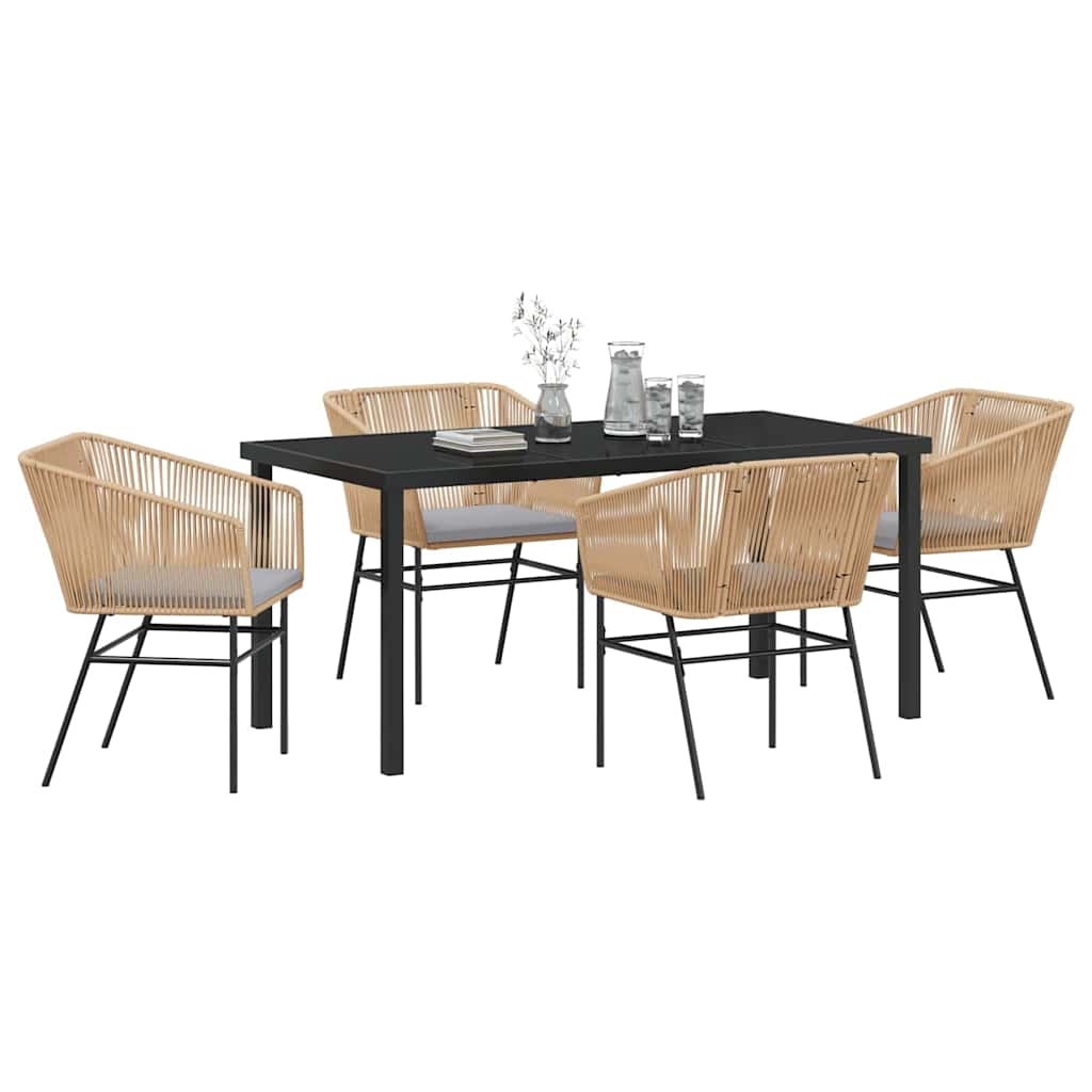 vidaXL 5-delige Tuin Eettafelset met Kussens Bruin Poly Rattan