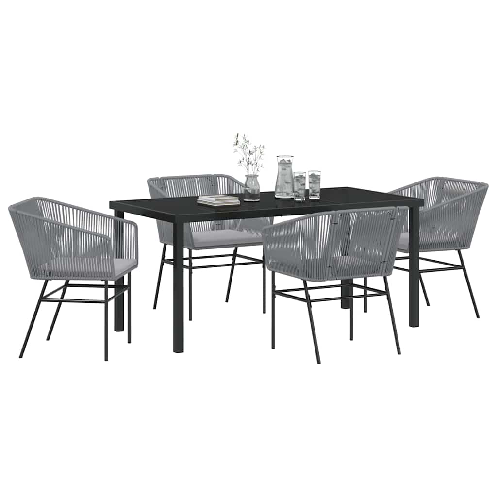 vidaXL 5-delige tuin eetset met kussens - Grijs poly rattan
