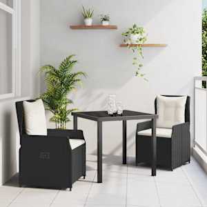 Zahradní jídelní souprava 3 pcs Černá polyratan - obrázek 1