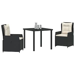 Zahradní jídelní souprava 3 pcs Černá polyratan - obrázek 3