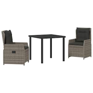 Zahradní jídelní souprava 3 pcs Šedá polyratan - obrázek 2