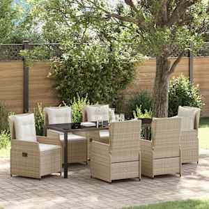 Komplet za jedilnico v vrtu 7 pcs Bež in svetlo siva poli ratan