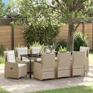 Komplet za jedilnico v vrtu 9 pcs Bež in svetlo siva poli ratan