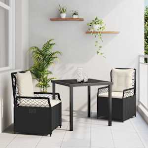 Zahradní jídelní souprava 3 pcs Černá polyratan - obrázek 1