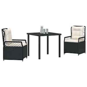 Zahradní jídelní souprava 3 pcs Černá polyratan - obrázek 3