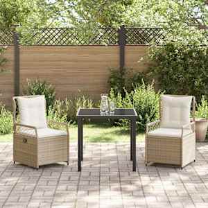 Zahradní jídelní souprava 3 pcs Beige a krémová bílá polyratan - obrázek 4