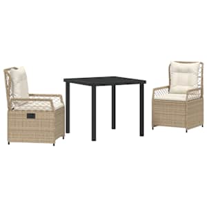 Zahradní jídelní souprava 3 pcs Beige a krémová bílá polyratan - obrázek 2