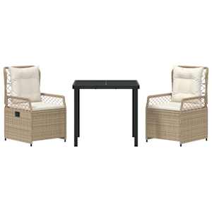 Zahradní jídelní souprava 3 pcs Beige a krémová bílá polyratan - obrázek 7