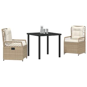 Zahradní jídelní souprava 3 pcs Beige a krémová bílá polyratan - obrázek 3