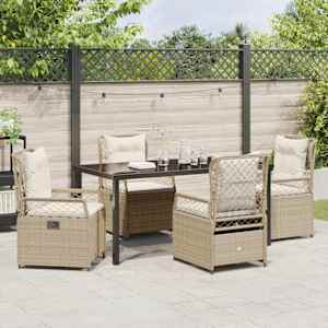 Zahradní jídelní souprava 5 pcs Beige a krémová bílá polyratan - obrázek 4