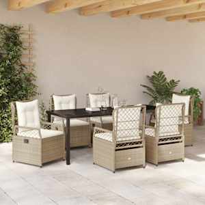 Zahradní jídelní souprava 7 pcs Beige a krémová bílá polyratan - obrázek 4