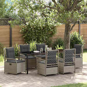 Komplet za jedilnico v vrtu 7 pcs Svetlo siva poli ratan