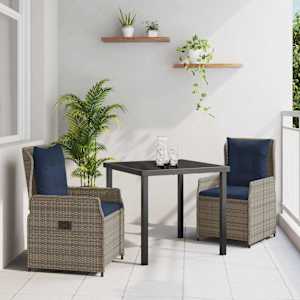 Komplet za jedilnico v vrtu z blazino 3 pcs Siva Poly ratan