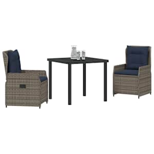 Zahradní jídelní souprava 3 pcs Šedá Poly ratan - obrázek 3