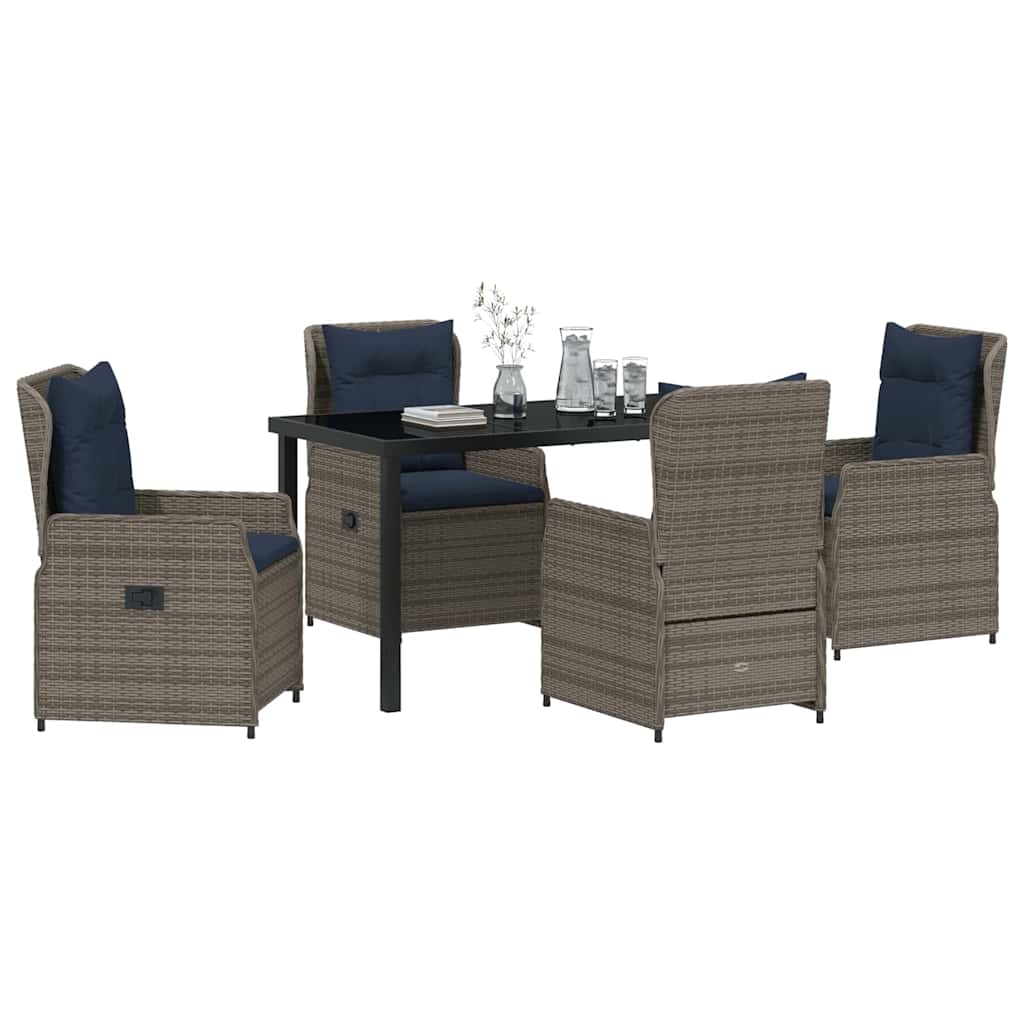 vidaXL 5-delige Tuin Eettafelset Grijs Poly Rattan