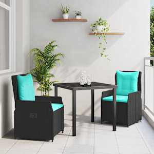 Komplet za jedilnico v vrtu z blazino 3 pcs Črna Poly ratan