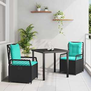Zahradní jídelní souprava 3 pcs Černá polyratan - obrázek 1