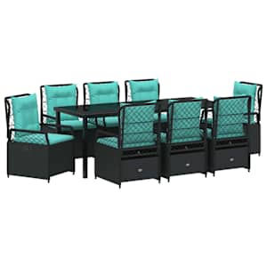 Zahradní jídelní souprava 9 pcs Černá polyratan - obrázek 2