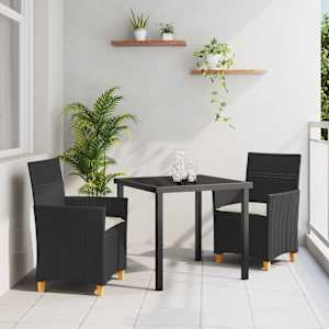 Zahradní jídelní souprava 3 pcs Černá polyratan - obrázek 1