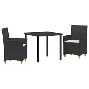 Zahradní jídelní souprava 3 pcs Černá polyratan - obrázek 2