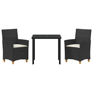 Zahradní jídelní souprava 3 pcs Černá polyratan - obrázek 7