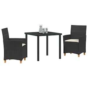 Zahradní jídelní souprava 3 pcs Černá polyratan - obrázek 3