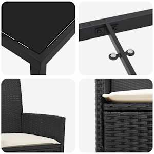 Zahradní jídelní souprava 5 pcs Černá polyratan - obrázek 9