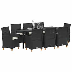 Zahradní jídelní souprava 9 pcs Černá polyratan - obrázek 3