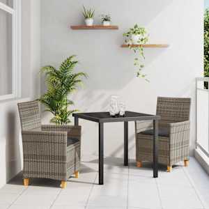 Zahradní jídelní souprava 3 pcs Šedá polyratan - obrázek 1
