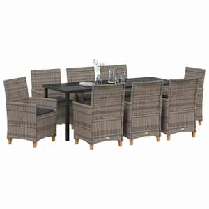 Zahradní jídelní souprava 9 pcs Šedá polyratan - obrázek 3