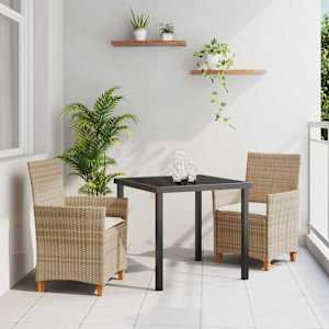 Zahradní jídelní souprava 3 pcs Béžová polyratan - obrázek 1