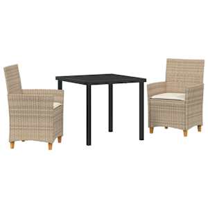 Zahradní jídelní souprava 3 pcs Béžová polyratan - obrázek 2